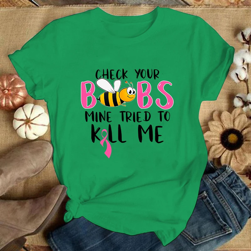 New Hot Breast Cancer Printed T-Shirts Women Girl Casual Loose Round Neck Creative Personalized T-Shirts New Hot Breast Cancer Printed T-Shirts Women Girl Casual Loose Round Neck Creative Personalized T-Shirts