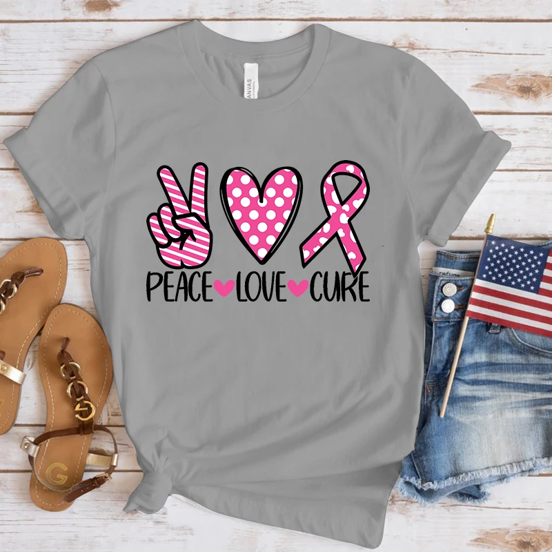 New Funny Breast Cancer Awareness Peace Love Cure T Shirt Unisex Short Sleeve O Neck Summer Casual Letter Printing T-Shirt Top New Funny Breast Cancer Awareness Peace Love Cure T Shirt Unisex Short Sleeve O Neck Summer Casual Letter Printing T-Shirt Top