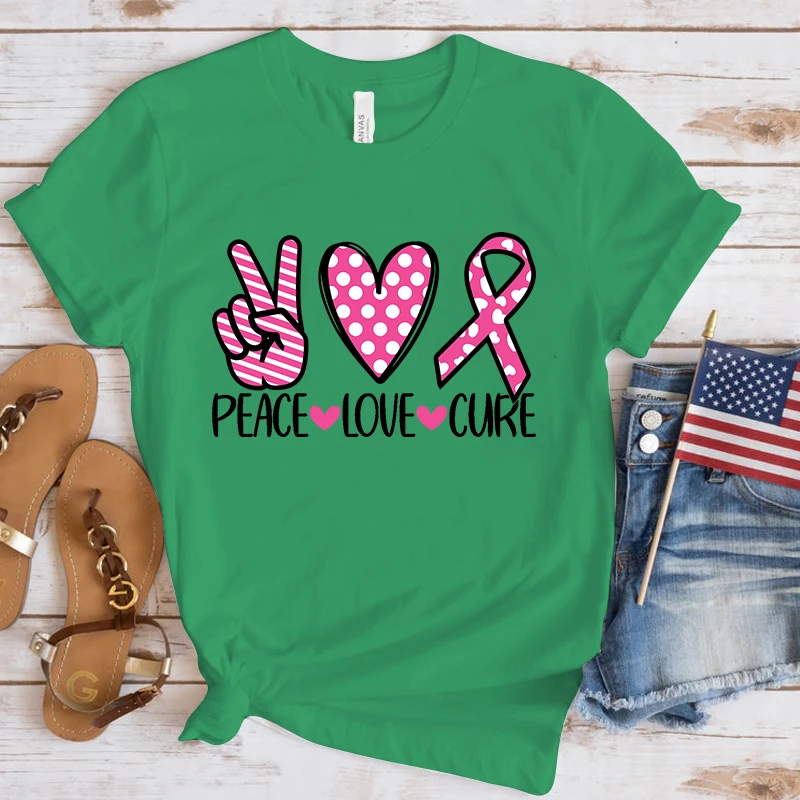 New Funny Breast Cancer Awareness Peace Love Cure T Shirt Unisex Short Sleeve O Neck Summer Casual Letter Printing T-Shirt Top New Funny Breast Cancer Awareness Peace Love Cure T Shirt Unisex Short Sleeve O Neck Summer Casual Letter Printing T-Shirt Top