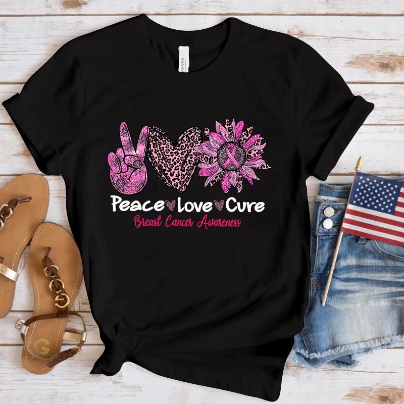 10 Colors Women Fashion Short Sleeve Tee Shirt Peace Love Cure Breast Cancer Awareness Print T Shirt Casual Loose Summer Cool T 10 Colors Women Fashion Short Sleeve Tee Shirt Peace Love Cure Breast Cancer Awareness Print T Shirt Casual Loose Summer Cool T