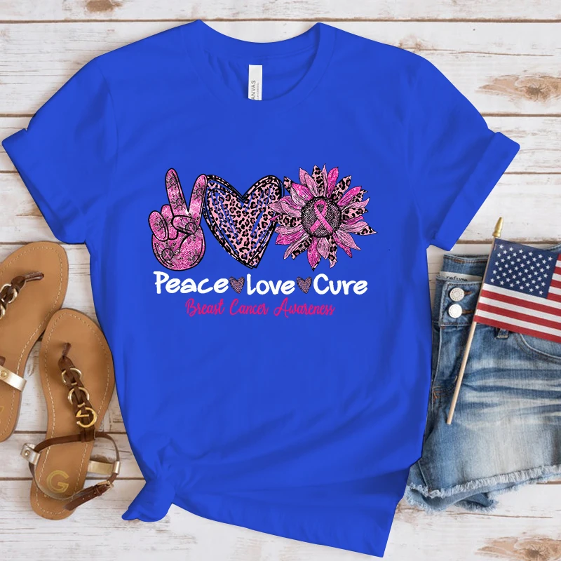 10 Colors Women Fashion Short Sleeve Tee Shirt Peace Love Cure Breast Cancer Awareness Print T Shirt Casual Loose Summer Cool T 10 Colors Women Fashion Short Sleeve Tee Shirt Peace Love Cure Breast Cancer Awareness Print T Shirt Casual Loose Summer Cool T