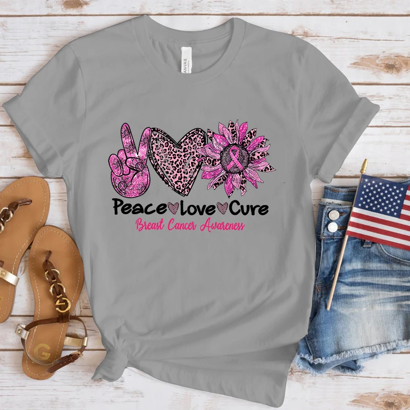 10 Colors Women Fashion Short Sleeve Tee Shirt Peace Love Cure Breast Cancer Awareness Print T Shirt Casual Loose Summer Cool T 10 Colors Women Fashion Short Sleeve Tee Shirt Peace Love Cure Breast Cancer Awareness Print T Shirt Casual Loose Summer Cool T