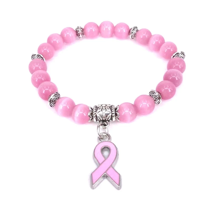 5 Color Breast Cancer Awareness Pink Ribbon Charm Bracelet 5 Color Cat Eye Opal 8mm Beads Bracelets & Bangles 5 Color Breast Cancer Awareness Pink Ribbon Charm Bracelet 5 Color Cat Eye Opal 8mm Beads Bracelets & Bangles