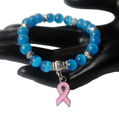 5 Color Breast Cancer Awareness Pink Ribbon Charm Bracelet 5 Color Cat Eye Opal 8mm Beads Bracelets & Bangles 5 Color Breast Cancer Awareness Pink Ribbon Charm Bracelet 5 Color Cat Eye Opal 8mm Beads Bracelets & Bangles