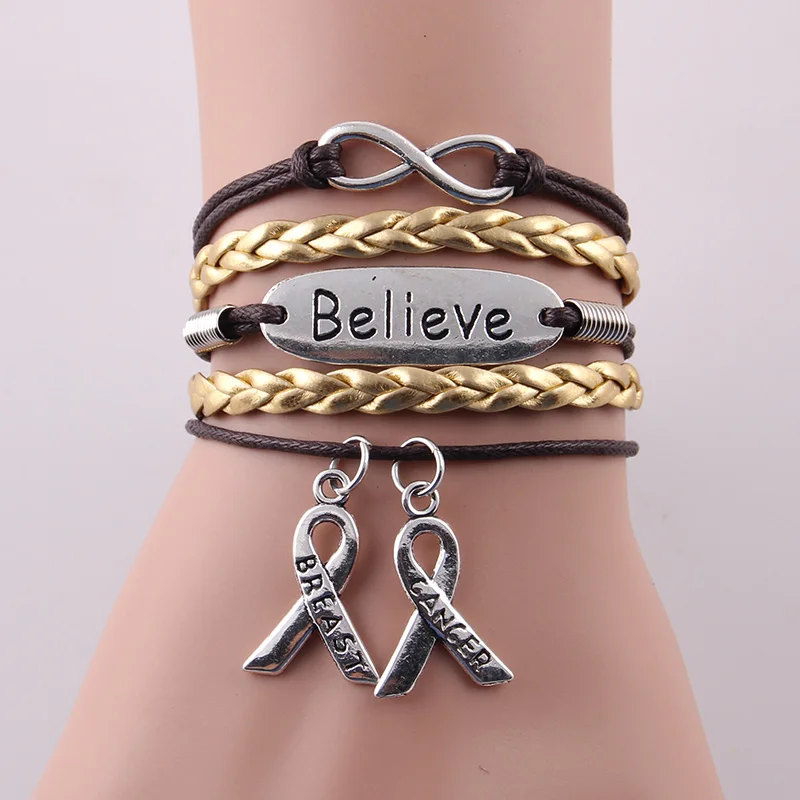 Faith Believe Hope Charm Breast CANCER Women Bracelet Stacks Awareness Wrap Bracelets & Bangles For Women Jewelry Accessories Faith Believe Hope Charm Breast CANCER Women Bracelet Stacks Awareness Wrap Bracelets & Bangles For Women Jewelry Accessories