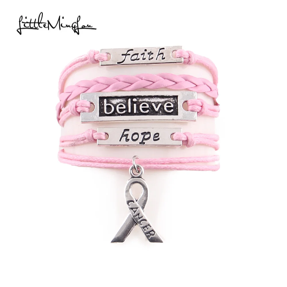 Faith Believe Hope Charm Breast CANCER Women Bracelet Stacks Awareness Wrap Bracelets & Bangles For Women Jewelry Accessories Faith Believe Hope Charm Breast CANCER Women Bracelet Stacks Awareness Wrap Bracelets & Bangles For Women Jewelry Accessories